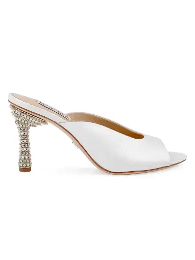 Badgley Mischka Women's Oakdale 85MM Embellished Heel Silk Sandals - Ivory Silk | Thumbnail 1 Badgley Mischka Women's Oakdale 85MM Embellished Heel Silk Sandals - Ivory Silk | Thumbnail 1