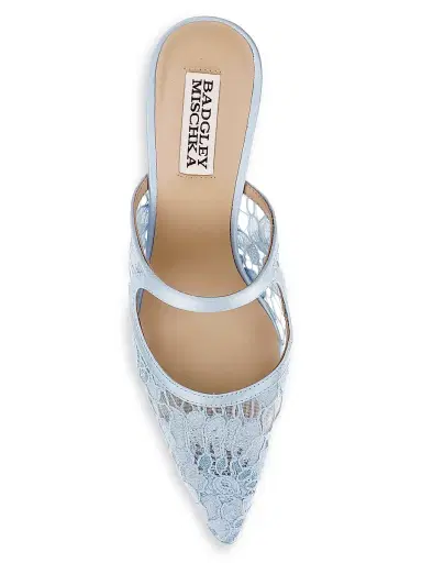 BADGLEY MISCHKA Women's Oaklyn 75MM Lace Mules - Blue Satin - Size 7.5 | Thumbnail 4 BADGLEY MISCHKA Women's Oaklyn 75MM Lace Mules - Blue Satin - Size 7.5 | Thumbnail 4