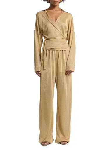 Alberta Ferretti Women's Metallic Wide-Leg Pants - Shiny Gold - Size Medium | Thumbnail 2