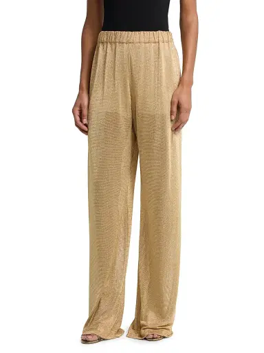 Alberta Ferretti Women's Metallic Wide-Leg Pants - Shiny Gold - Size Medium | Thumbnail 3