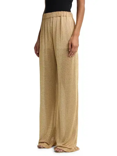 Alberta Ferretti Women's Metallic Wide-Leg Pants - Shiny Gold - Size Medium | Thumbnail 4