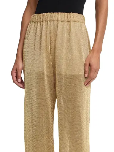 Alberta Ferretti Women's Metallic Wide-Leg Pants - Shiny Gold - Size Medium | Thumbnail 6