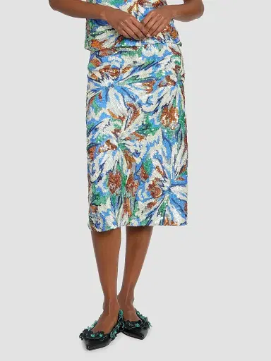 Rabanne Women's Sequined Abstract Floral Midi-Skirt - Abstract Flowers Blue Or - Size 10 | Thumbnail 3