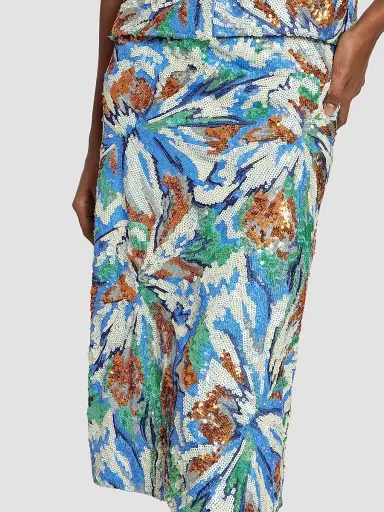 Rabanne Women's Sequined Abstract Floral Midi-Skirt - Abstract Flowers Blue Or - Size 10 | Thumbnail 6