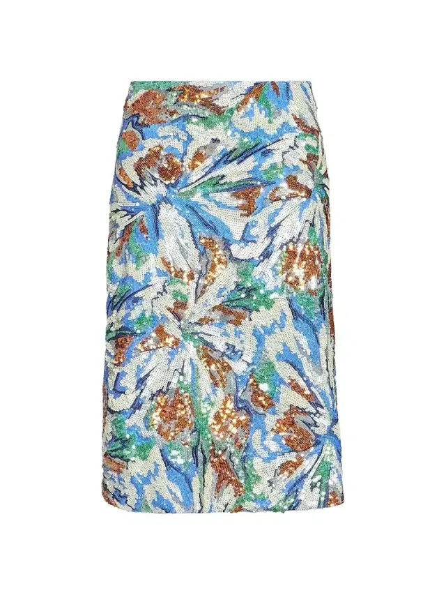 Rabanne Women's Sequined Abstract Floral Midi-Skirt - Abstract Flowers Blue Or