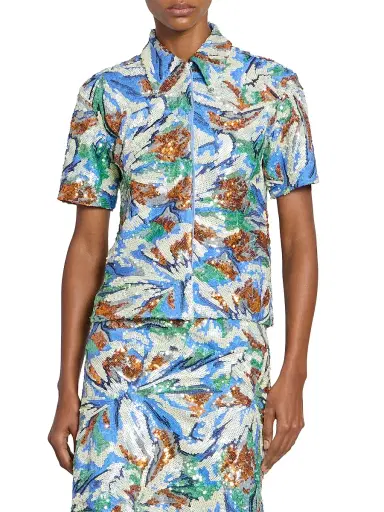 Rabanne Women's Sequined Abstract Floral Shirt - Abstract Flowers Blue Or | Thumbnail 3 Rabanne Women's Sequined Abstract Floral Shirt - Abstract Flowers Blue Or | Thumbnail 3
