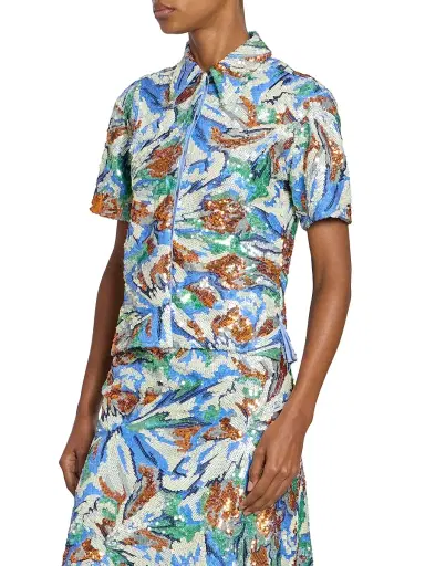Rabanne Women's Sequined Abstract Floral Shirt - Abstract Flowers Blue Or | Thumbnail 4 Rabanne Women's Sequined Abstract Floral Shirt - Abstract Flowers Blue Or | Thumbnail 4