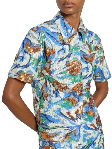 Rabanne Women's Sequined Abstract Floral Shirt - Abstract Flowers Blue Or | Thumbnail 6 Rabanne Women's Sequined Abstract Floral Shirt - Abstract Flowers Blue Or | Thumbnail 6