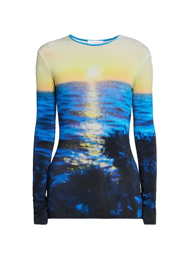 Rabanne Women's Sunset Print Long-Sleeve Top - Big Tornado Blue Yellow