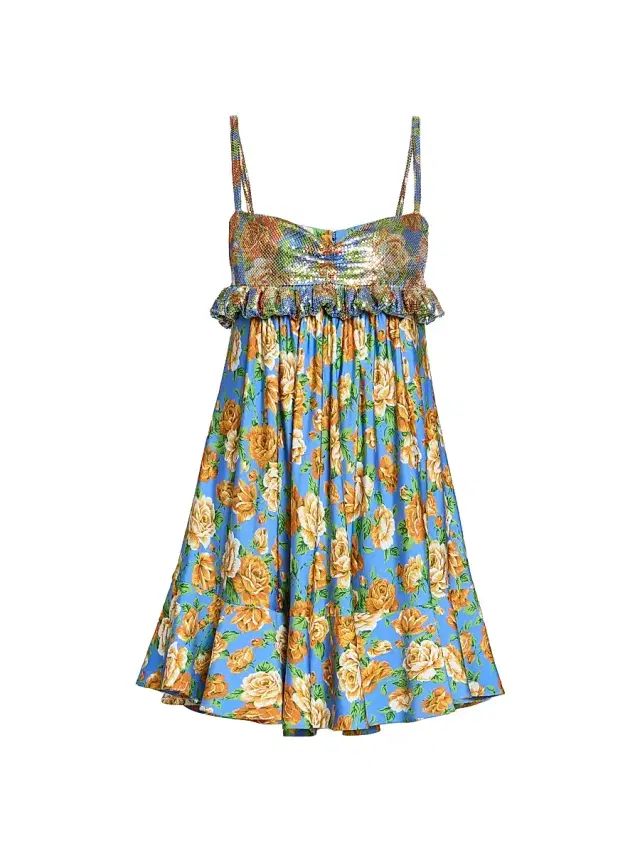 Rabanne Women's Floral Frilled-Bust Minidress - Floral Blue Orange