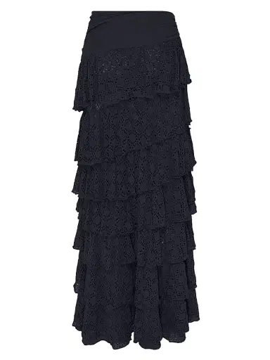 PatBo Women's Martina Ruffle Maxi Cover-Up Skirt - Black - Size XS | Thumbnail 3