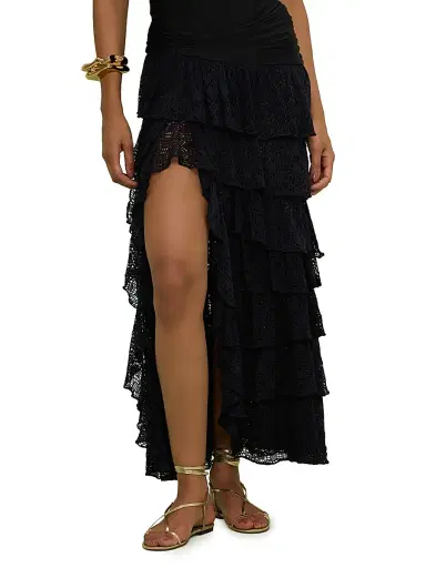 PatBo Women's Martina Ruffle Maxi Cover-Up Skirt - Black - Size XS | Thumbnail 4