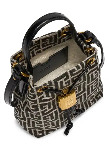 Balmain Women's Pulse Monogram Jacquard Bucket Bag - Ivoire Noir | Thumbnail 3 Balmain Women's Pulse Monogram Jacquard Bucket Bag - Ivoire Noir | Thumbnail 3