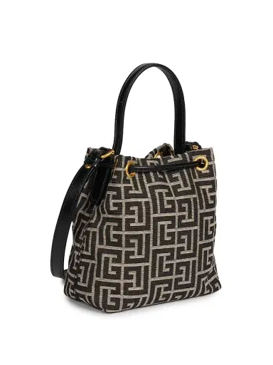 Balmain Women's Pulse Monogram Jacquard Bucket Bag - Ivoire Noir | Thumbnail 4 Balmain Women's Pulse Monogram Jacquard Bucket Bag - Ivoire Noir | Thumbnail 4