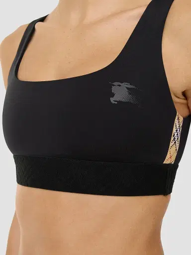 Burberry Women's Alana Stretch Nylon Check Trim Bra Top - Black - Size XXL | Thumbnail 4