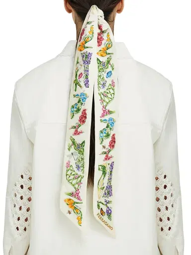 FERRAGAMO Women's Eden Floral Shoe Silk Scarf - Avorio Azzurro | Thumbnail 2 FERRAGAMO Women's Eden Floral Shoe Silk Scarf - Avorio Azzurro | Thumbnail 2