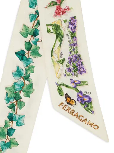 FERRAGAMO Women's Eden Floral Shoe Silk Scarf - Avorio Azzurro | Thumbnail 4 FERRAGAMO Women's Eden Floral Shoe Silk Scarf - Avorio Azzurro | Thumbnail 4