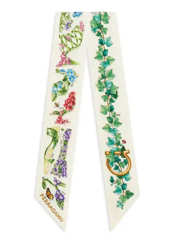 FERRAGAMO Women's Eden Floral Shoe Silk Scarf - Avorio Azzurro | Thumbnail 1 FERRAGAMO Women's Eden Floral Shoe Silk Scarf - Avorio Azzurro | Thumbnail 1