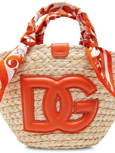 Dolce & Gabbana Women's Majolica Arancio-Print Straw Bucket Bag | Thumbnail 5