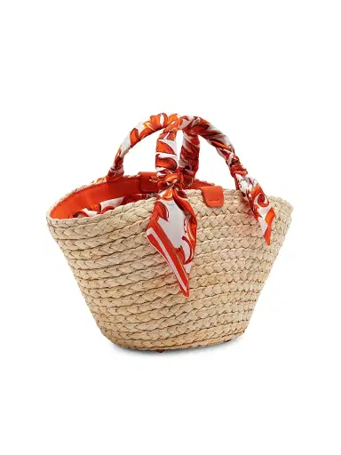 Dolce & Gabbana Women's Majolica Arancio-Print Straw Bucket Bag | Thumbnail 6