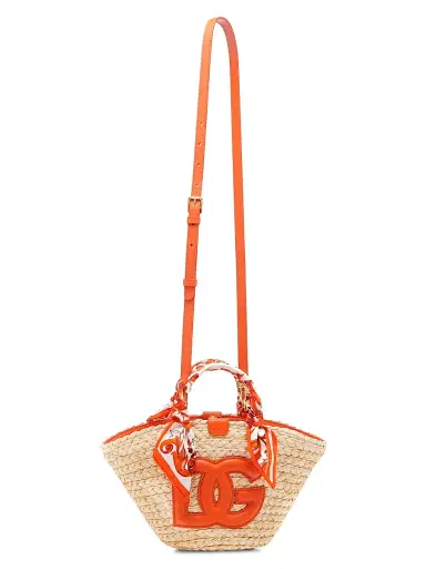 Dolce & Gabbana Women's Majolica Arancio-Print Straw Bucket Bag | Thumbnail 7