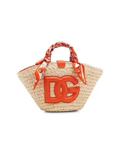 Dolce & Gabbana Women's Majolica Arancio-Print Straw Bucket Bag | Thumbnail 1