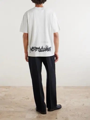 Acne Studios Logo-Print Distressed Cotton-Blend Jersey T-Shirt - Men | Thumbnail 4