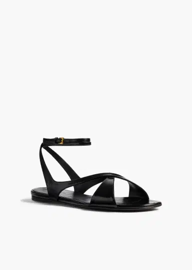 Khaite Liria Ankle Strap Flat Sandal In Black Glazed Leather | Thumbnail 2 Khaite Liria Ankle Strap Flat Sandal In Black Glazed Leather | Thumbnail 2