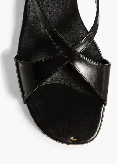 Khaite Liria Ankle Strap Flat Sandal In Black Glazed Leather | Thumbnail 3 Khaite Liria Ankle Strap Flat Sandal In Black Glazed Leather | Thumbnail 3