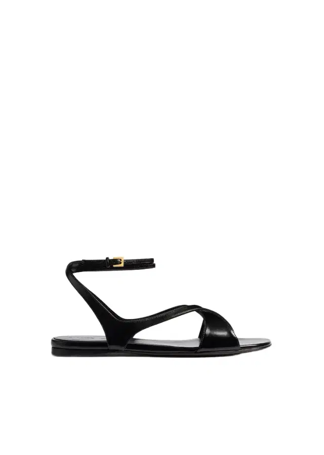 Khaite Liria Ankle Strap Flat Sandal In Black Glazed Leather