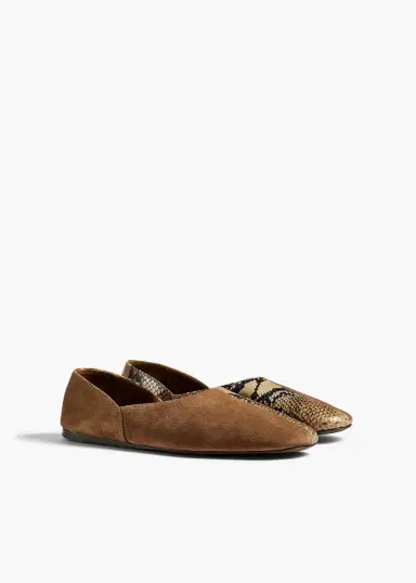 Khaite Jane Flat In Dattero Suede And Python-Embossed Taupe | Thumbnail 2 Khaite Jane Flat In Dattero Suede And Python-Embossed Taupe | Thumbnail 2