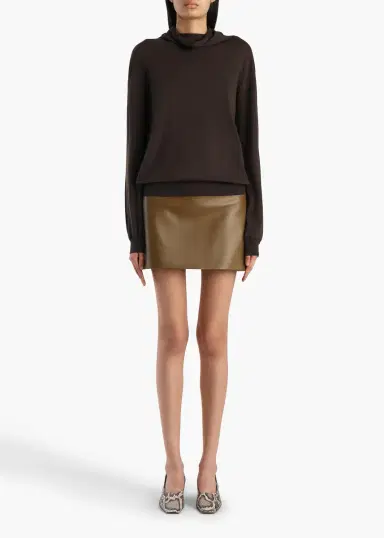 Khaite Jett Skirt In Dark Olive Leather | Thumbnail 2