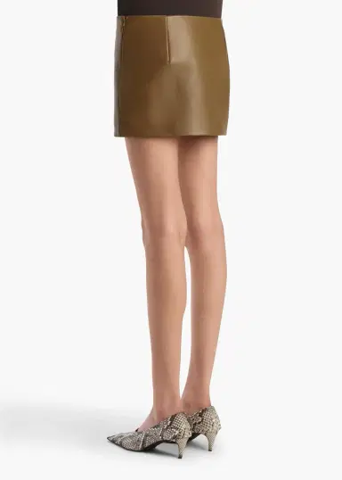 Khaite Jett Skirt In Dark Olive Leather | Thumbnail 4