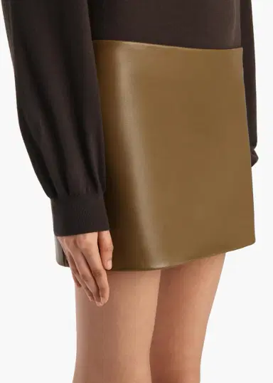 Khaite Jett Skirt In Dark Olive Leather | Thumbnail 5