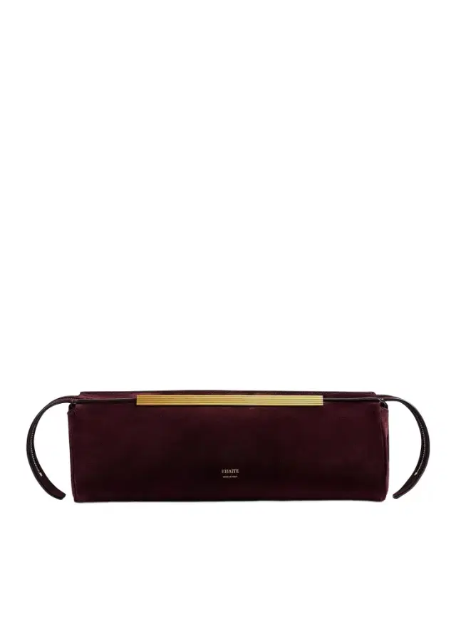Khaite Donna Evening Clutch In Rouge Noir Suede