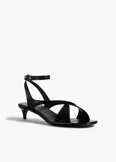 Khaite Liria Ankle Strap Sandal In Black Glazed Leather | Thumbnail 2