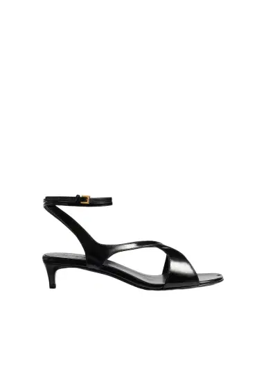 Khaite Liria Ankle Strap Sandal In Black Glazed Leather | Thumbnail 1