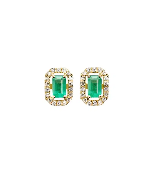 18kt gold earrings with emeralds and diamonds