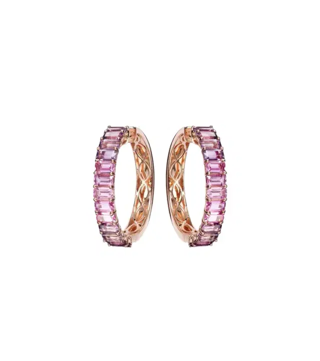 Shay Jewelry 18kt rose gold hoop earrings with sapphires and amethysts