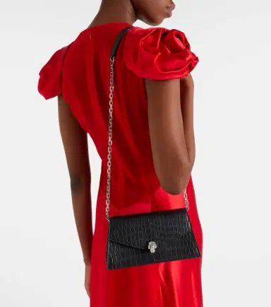 Alexander McQueen Skull Mini croc-effect leather clutch | Thumbnail 4