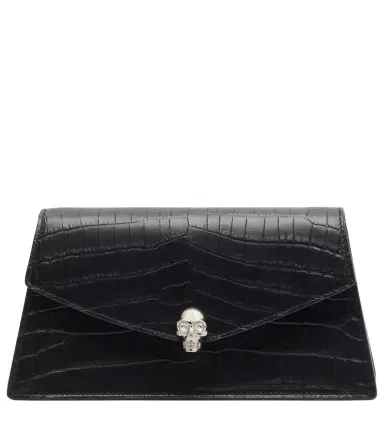 Alexander McQueen Skull Mini croc-effect leather clutch | Thumbnail 1