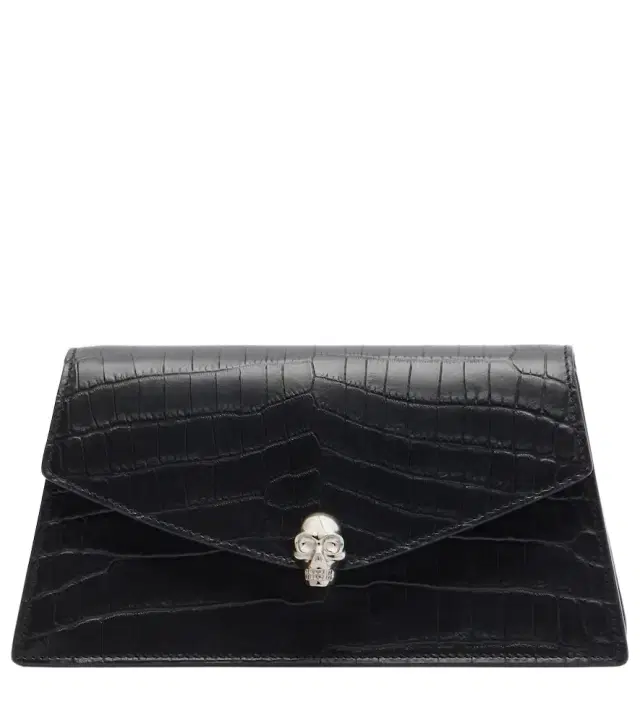 McQueen Skull Mini croc-effect leather clutch