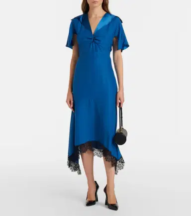 Stella McCartney Gathered lace-trimmed silk midi dress | Thumbnail 2