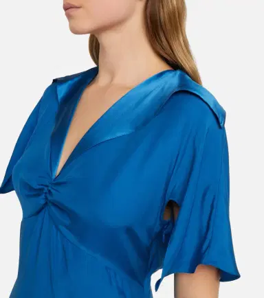 Stella McCartney Gathered lace-trimmed silk midi dress | Thumbnail 3