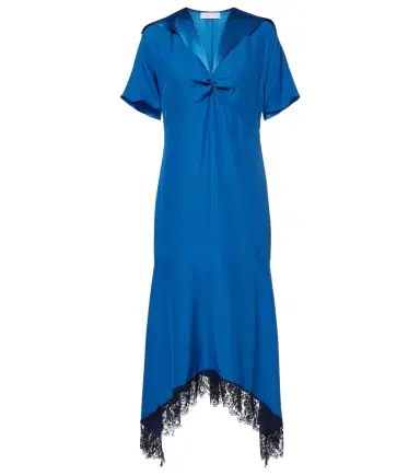 Stella McCartney Gathered lace-trimmed silk midi dress | Thumbnail 1