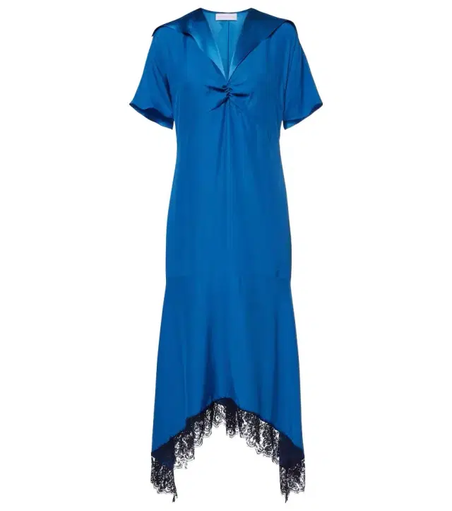 Gathered lace-trimmed silk midi dress