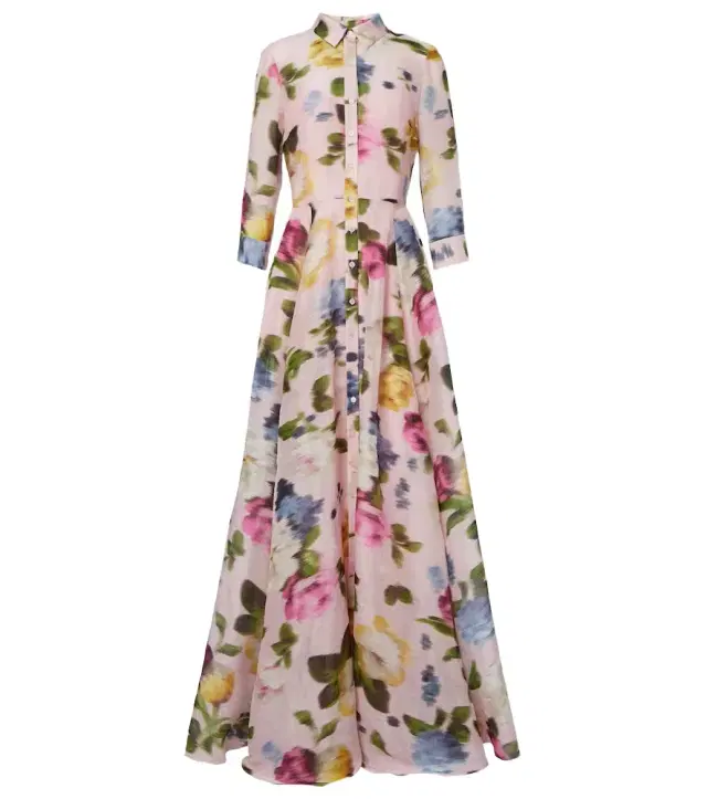 Floral linen and silk gown