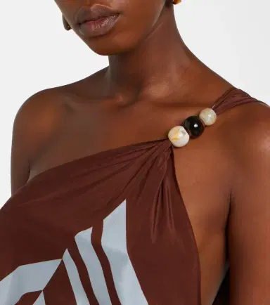 SIR. Beaded one-shoulder printed silk top | Thumbnail 2