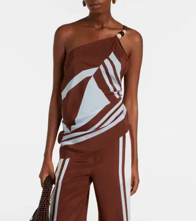 SIR. Beaded one-shoulder printed silk top | Thumbnail 3