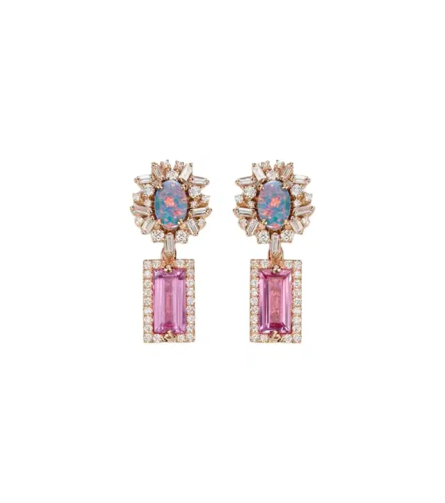 18kt rose gold drop earrings with gemstones